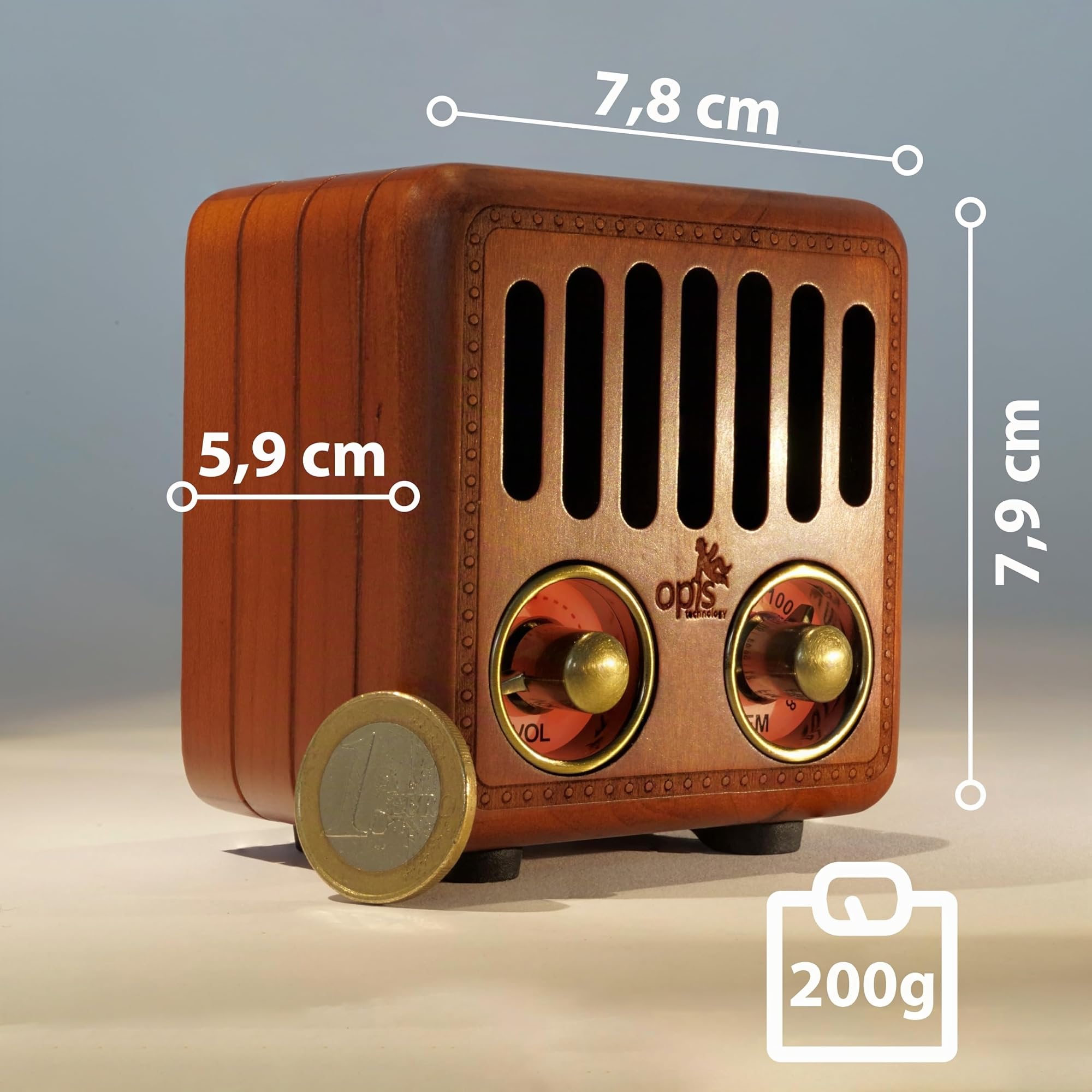 Opis Radio 2: Cassa Bluetooth Legno/Radio Portatile Ricaricabile/Speaker Bluetooth Vintage