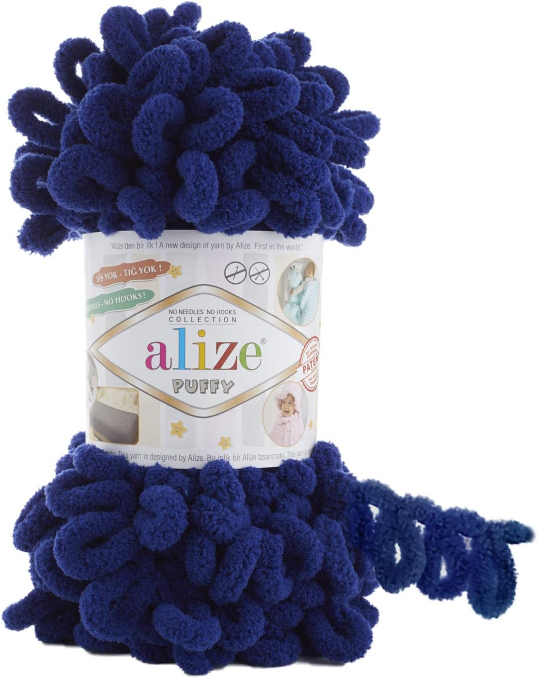 Alize Puffy Knitting Yarn 100 g, Patented Innovation, Loop Knitting without Needles, Colour: 360 Dark Blue