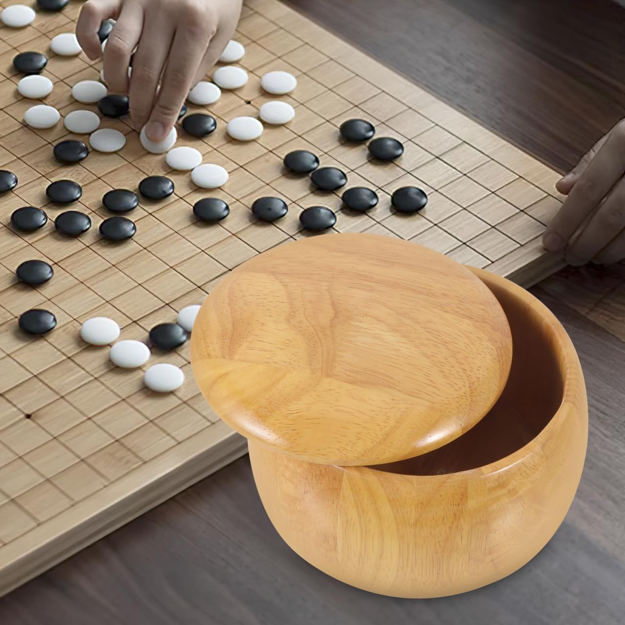 FAVOMOTO 2PCS Go Chess Storage Bowl with Lid, Solid Jar Lid Chess Can Game Pieces Holder Game Stone Storage Can for Organizing Go Stones