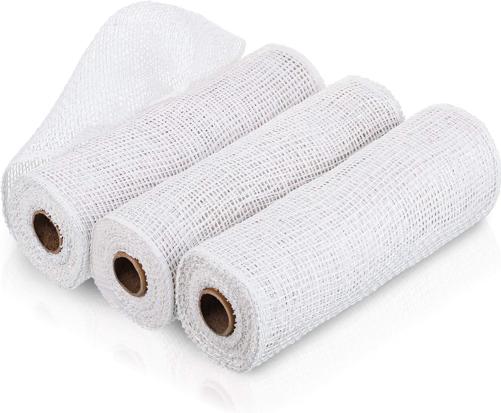 3 Rolls Poly Burlap Deco Mesh -10 Inch Wide Deco Poly Decorative Mesh Ribbon Wrapping Ribbon Rolls for Home Door Wreath Decoration DIY Crafts Making (White)