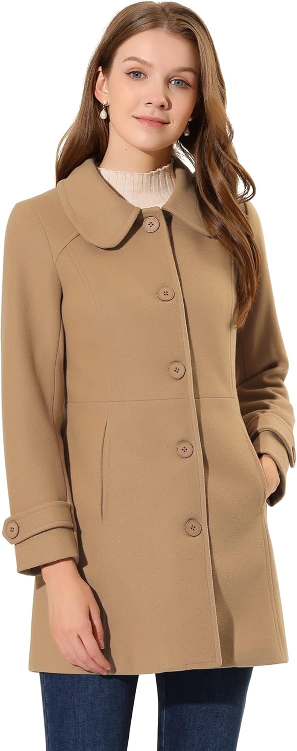 Allegra K Womens Peter Pan Collar Overcoat Fall Winter Dressy Single Breasted Long Coat - Image 4