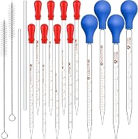 Frienda 16pcs Glass Graduated Pipettes Dropper Set 0.5ml-10ml with Rubber Caps, Stir Rods & Brushes for Labs, Essential Oils & DIY