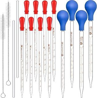 Frienda 16pcs Glass Graduated Pipettes Dropper Set 0.5ml-10ml with Rubber Caps, Stir Rods & Brushes for Labs, Essential Oils & DIY