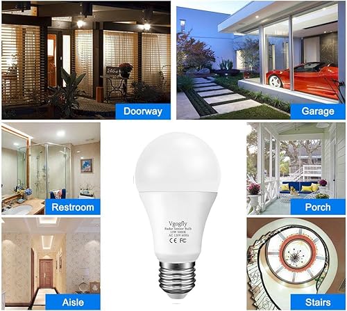 Miniatura 6 de Vgogfly Bombillas con sensor de movimiento de radar, A19, equivalente a 100 W, 120 V, 13 W, detector de movimiento, activada automáticamente,