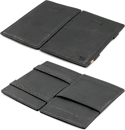 GARZINI Cartera mágica con tirador, cartera minimalista con tarjetero RFID, cartera de cuero para 12 tarjetas, 09 Cuervo Negro, Minimalista