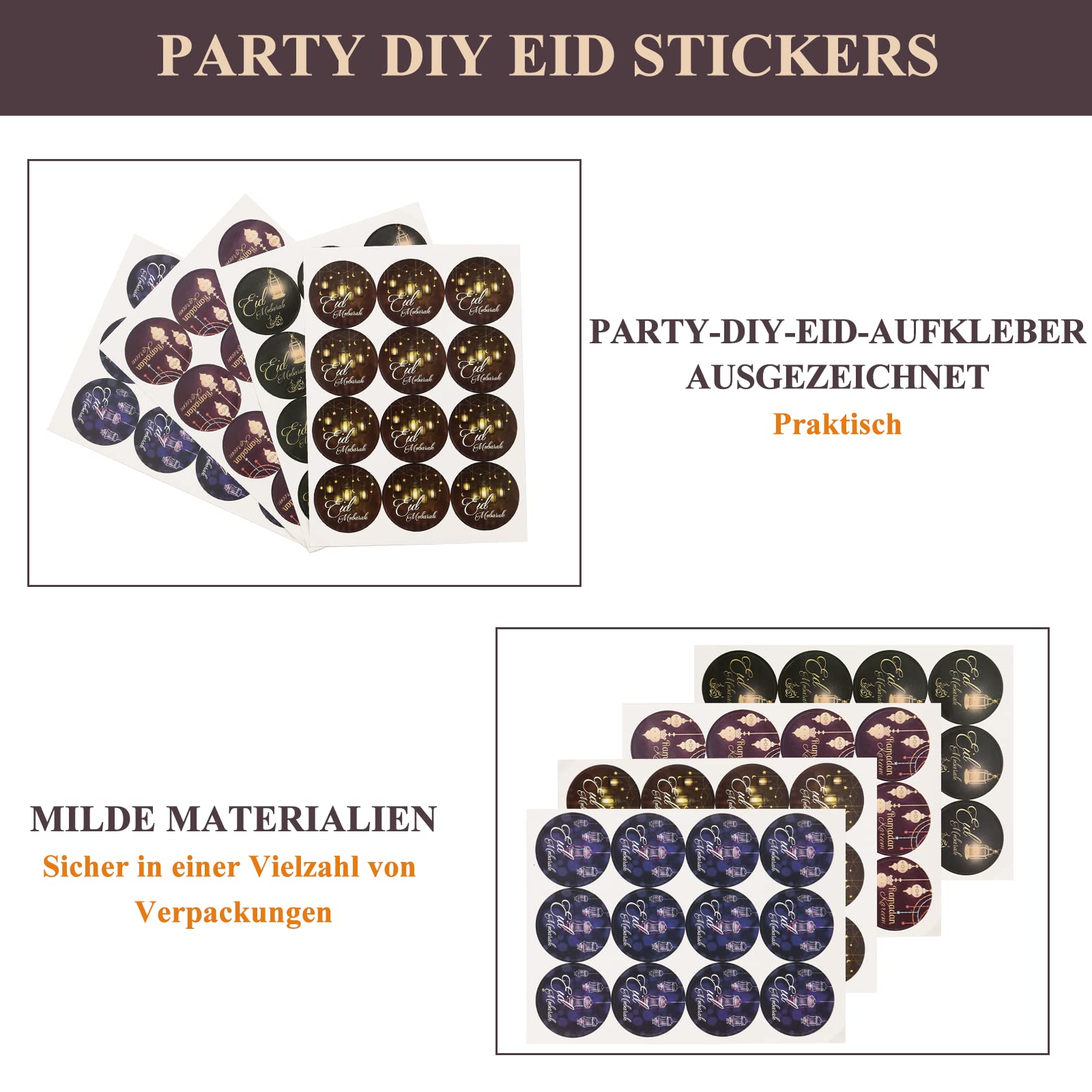 120 Stück Eid Mubarak Aufkleber – Bunte Ramadan-Dekoration Für Feiern & Geschenke