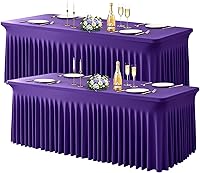 Vista 52 de Wish Care Paquete de 2 manteles de elastano elástico azul bebé para mesas rectangulares de 4 pies, manteles ajustables sin arrugas de 4 pies