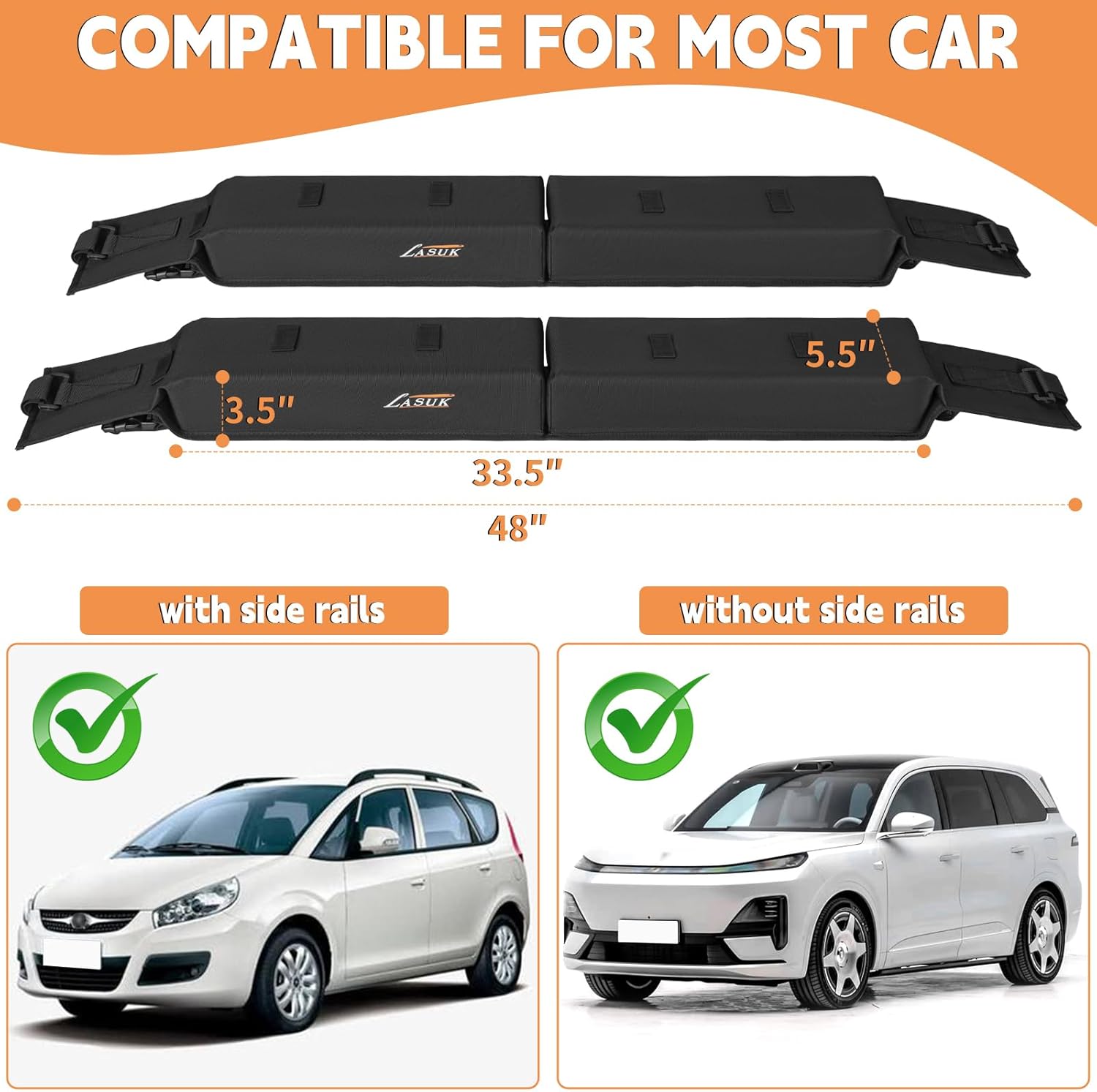 Universal Car Roof Rack, Soft Roof Rack Pads, Kayak with Tie Down Strap for Surfboard, SUP, Canoe, PP Rope, Quick Loop Strap and Storage Bag