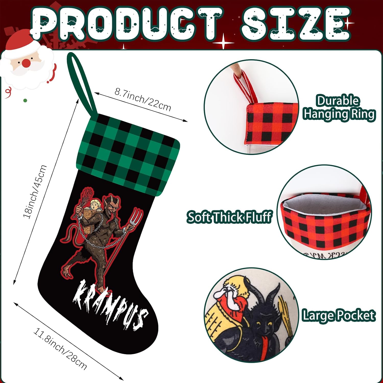 4 Pack Krampus Christmas Stockings, 18 Inch Gothic Christmas Decoration image 3