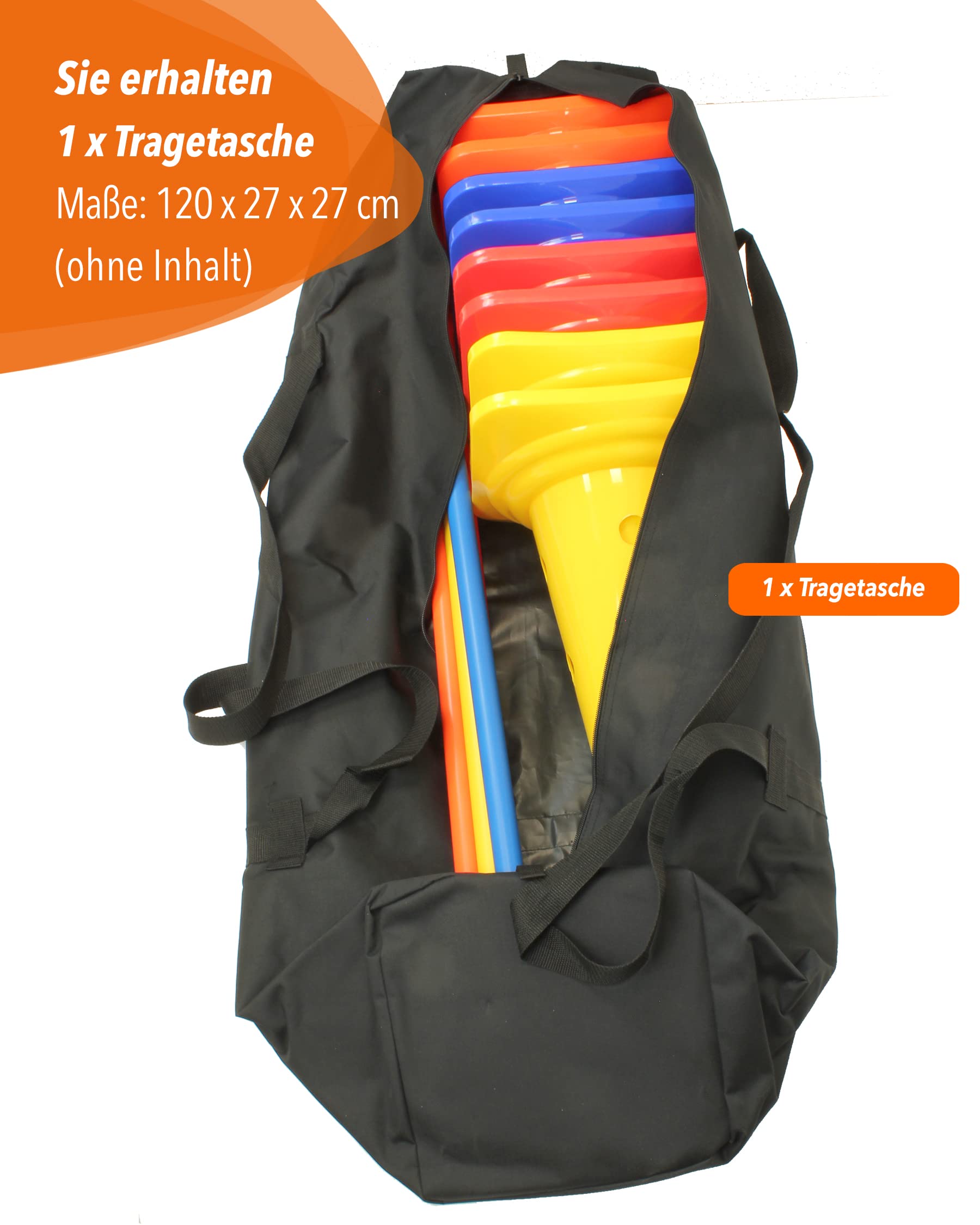 Tragetasche für Kombi-Kegelhürden & Stangen – schwarz, 120 × 30 × 30 cm, strapazierfähig & abwaschbar, für bis zu 5 Hürdensets