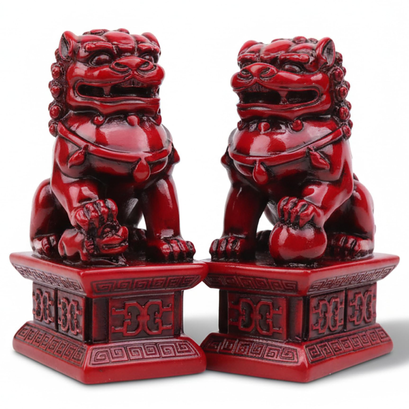 CAKEEYUM Foo Dogs Statues Pair Wood Foo Dog Statue 3.5x2.4x6.3 Inch Feng Shui Decor for Home Office Store Decorations XL Dogs, Statues Pair, Dog, Feng Shui, Decor, Chinese
