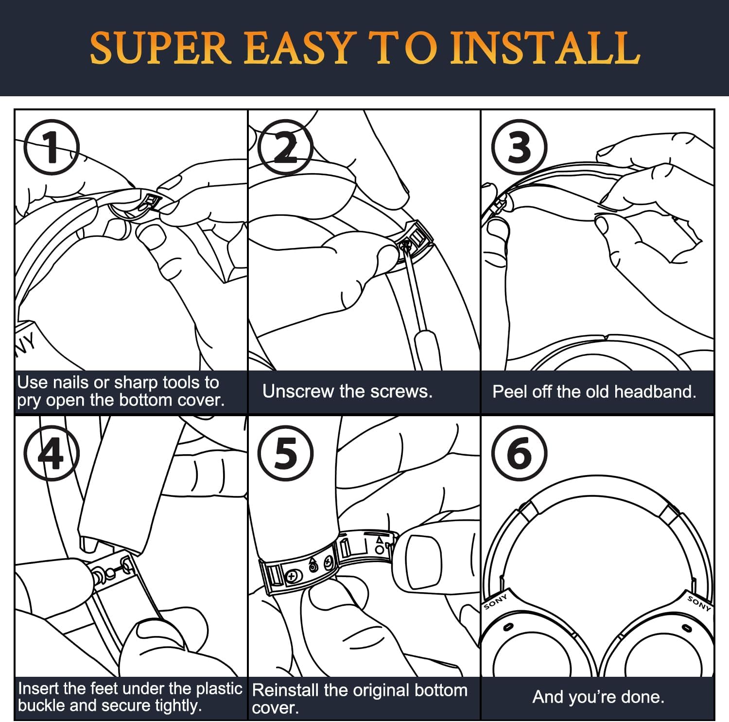 SOULWIT Headband Cover for Sony WH-1000XM2 (WH1000XM2) MDR-1000X (MDR1000X) Headphones, Replacement Headstrap Pad Repair Part - Black - Image 6