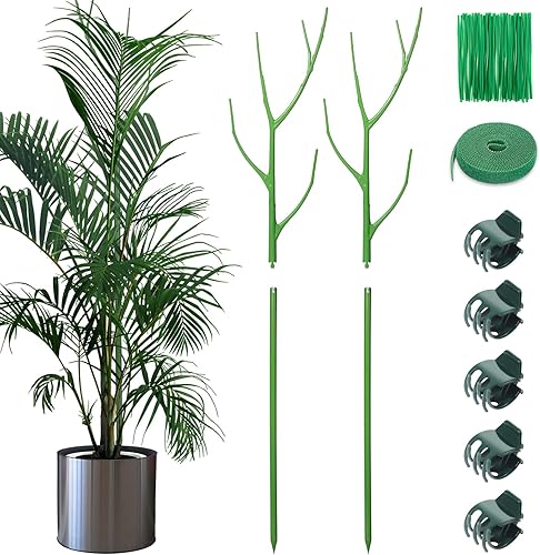 Paquete de 2 estacas desmontables de soporte para plantas de 27.56 pulgadas, se mezcla para plantar, ramas para plantas con clips de orquídeas,