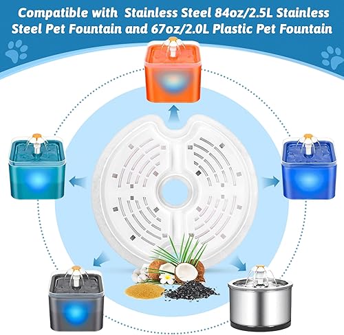 Miniatura 3 de Filtros de fuente de agua para gatos para fuente de mascotas de acero inoxidable de 84 oz2.5 L y fuente de plástico para gatos de 67 oz2.0 L