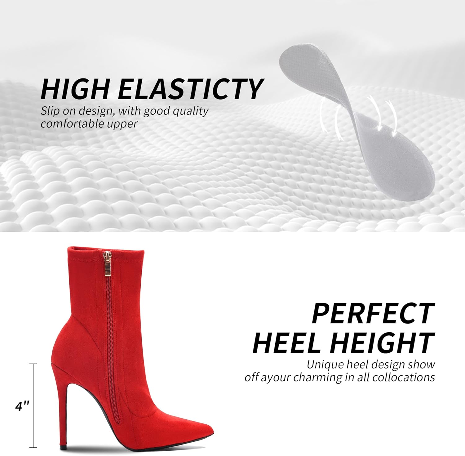 CAMSSOO Women's Ankle Boots Stiletto High Heels Boots Sexy Pointed Toe Side Zipper Sock Boots Comfy Mid Calf Booties - Image 4