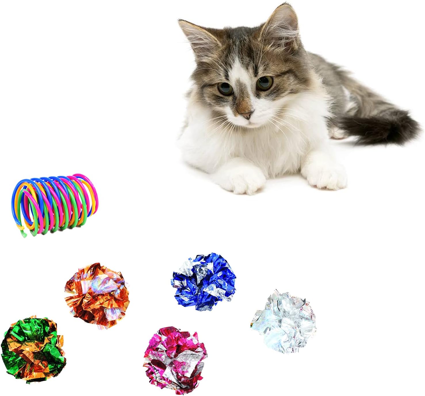 WishLotus Cat Toys for Indoor Cats, Cat Spring Toy 4Pcs and Crinkle Balls 5Pcs High Elasticity Spiral Springs and Crisp Wrinkle Balls for Cats to Swat, Bite, Hunt