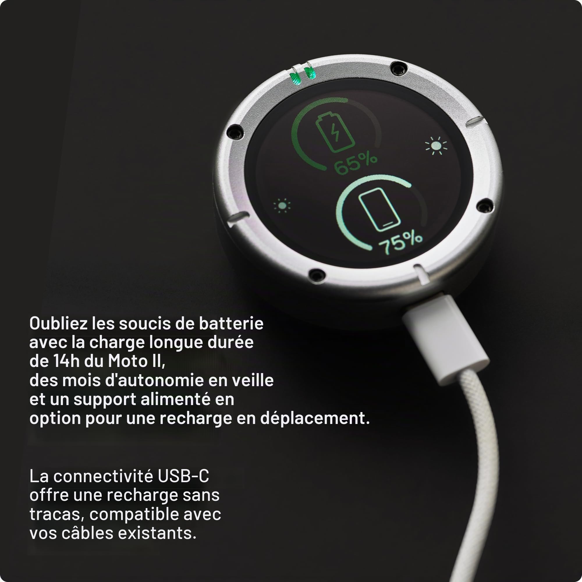Beeline Moto II Metal Dispositif de Navigation pour Motos | Navigation Mondiale | Interface Mini-Carte | Autonomie de 14 Heures | IP67 étanche et Antichoc | Chargement USB-C avec Support de Sangle