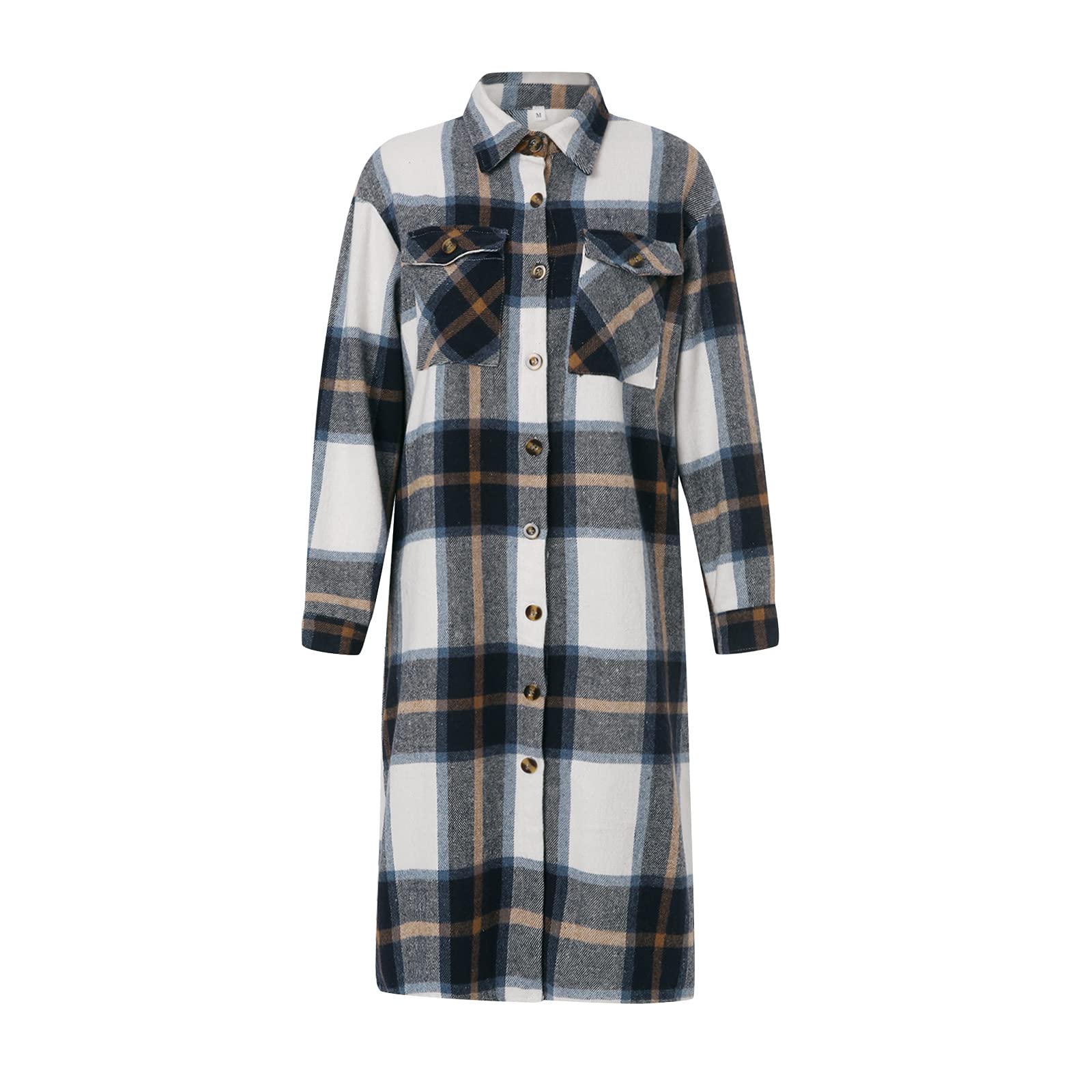Women's Plaid Top Leverage Plaid Shirt Button Jacket Casual Long Sleeve Lapel Warm Jacket Street Clothing