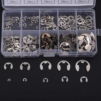 200pcs Stainless Steel E-Clip E-Ring Retaining Ring Assortment M1.5-M10, E-Clip External Retaining Circlip Assortment Kit
