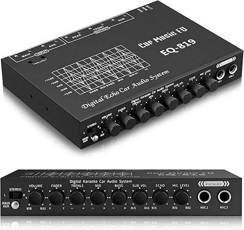 Miniatura 10 de Suacopzar Ecualizador de audio de coche de 7 bandas con salida frontal, trasera + subsalida, amplificador de coche ajustable de 7 bandas ecualizador