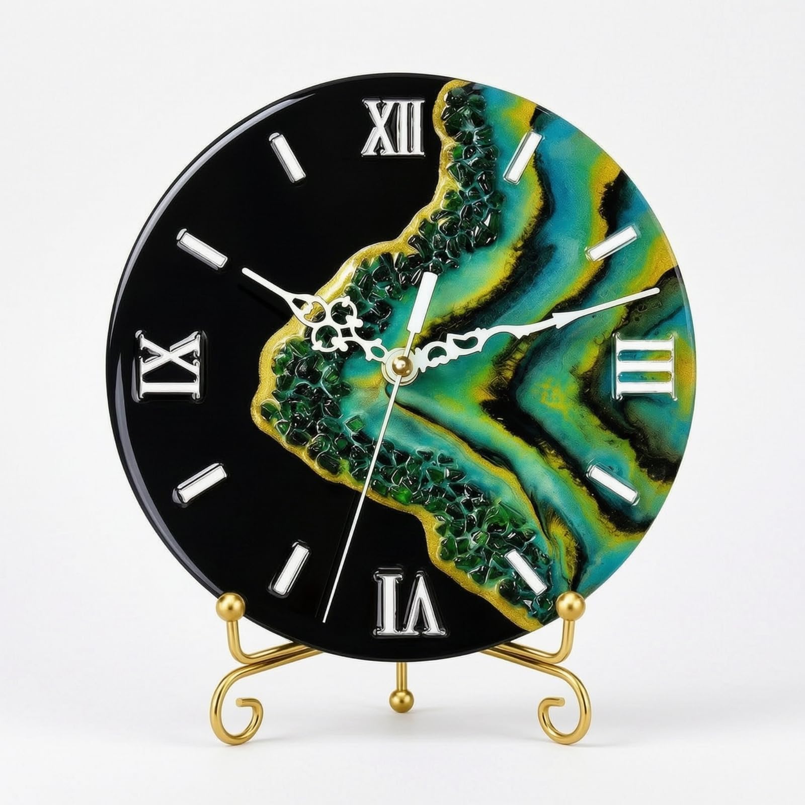 Horloge en résine effet marbre avec support pour chambre sans tic-tac