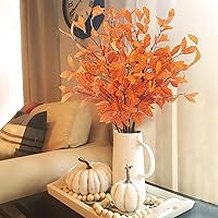 Vista 4 de Uieke 6 tallos artificiales de eucalipto de otoño, plantas de hojas de eucalipto de otoño, decoraciones de otoño con hojas de otoño para otoño