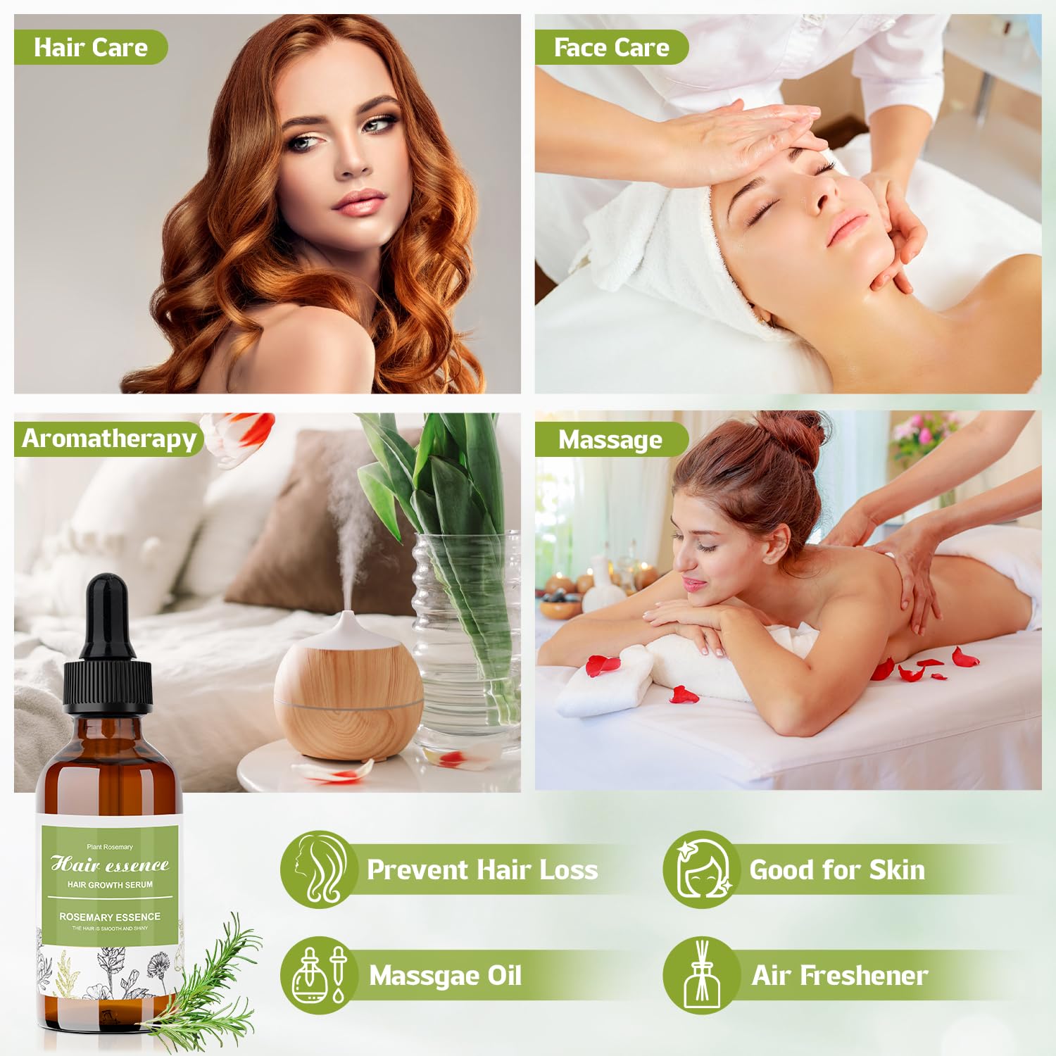 Rosmarinöl Haare, Haaröl für Männer Frauen 2oz 60ml, Rosemary Mint Kopfhaut Serum, Haarstärkungsöl für gesundes Haarwachstum
