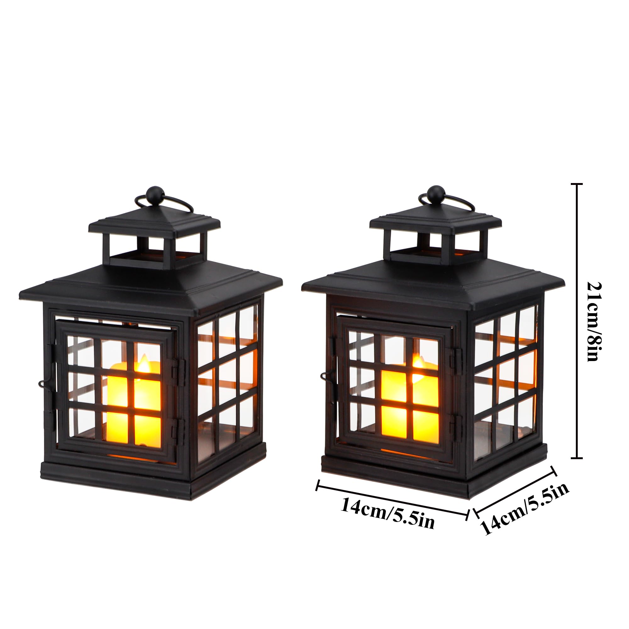 TRIROCKS Juego de 2 faroles decorativos de metal para velas, faroles colgantes perfectos para decoración del hogar, Halloween, sala de estar, fiestas, eventos, mesa, interiores y exteriores (negro)