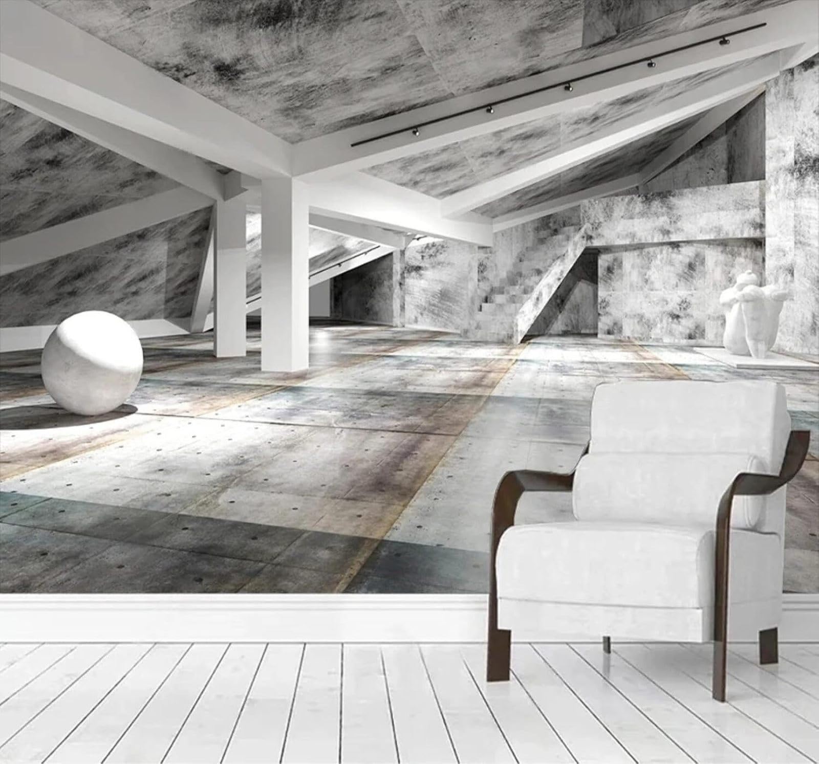 XLMING Creative Three Dimensional Grey Concrete Architecture Spatial Extension 3D Wallpaper Silky Texture Home Study Office Grey Dining Room Sofa Bedroom Living Room TV Backdrop-400cm×280cm