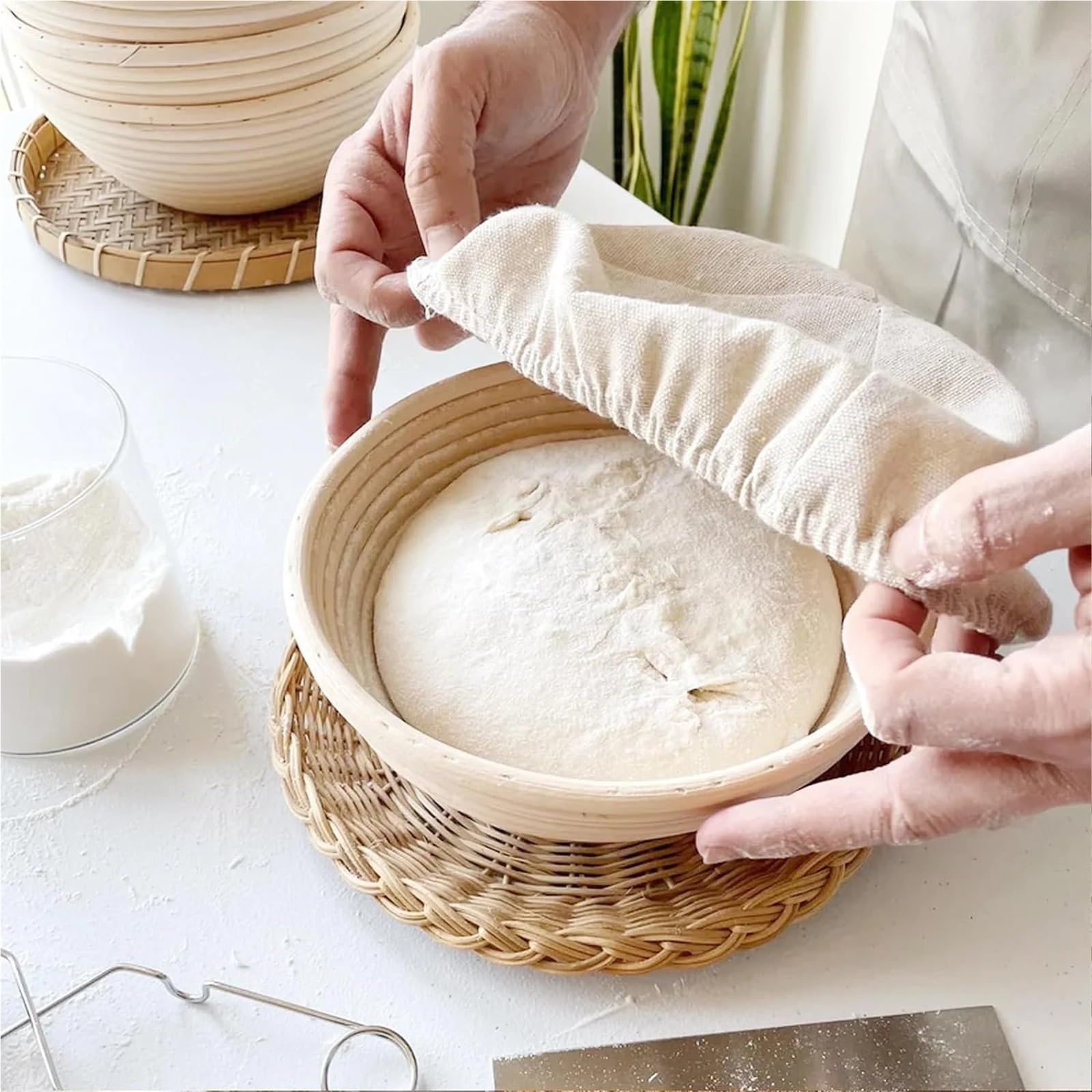 Cesta Para Fermentar Pan Cesta a prueba de pan de 1/2 Uds., cesta a prueba de masa fermentada de 9 pulgadas, cuencos redondos a prueba, cestas y revestimientos de ratán hechos a mano(2pcs)