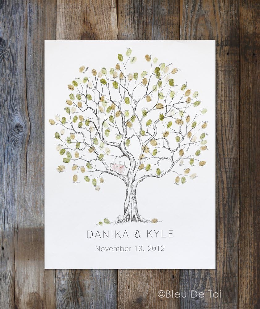 Fingerprint tree, wedding tree, alternative guestbook, OLIVE, original design, thumbprint tree with 3 ink pads and 1 pen