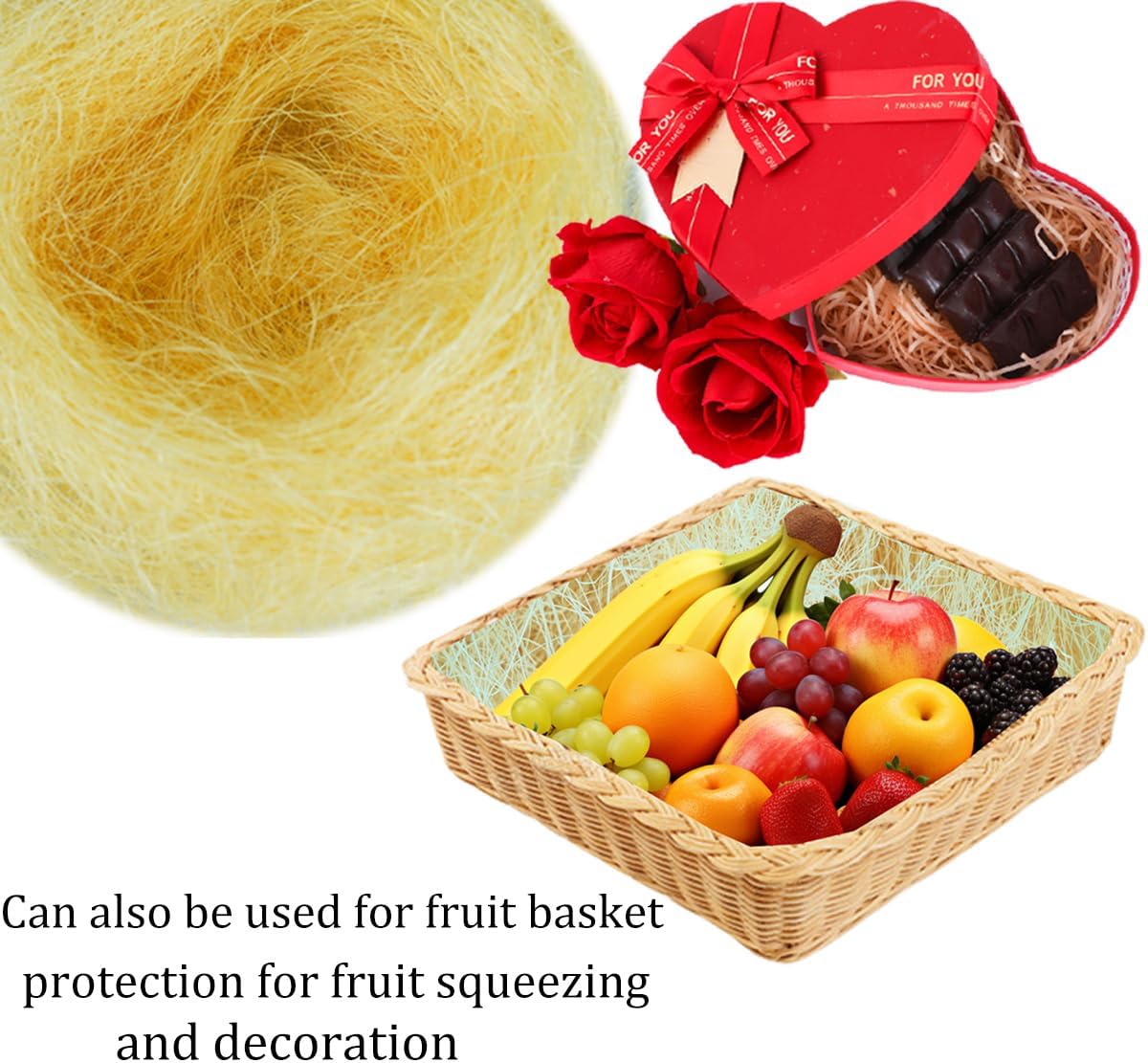 DVECUE Natural Sisal Fiber Filler Bulk Basket Stuffing for DIY Basket Grass 0.44 LB