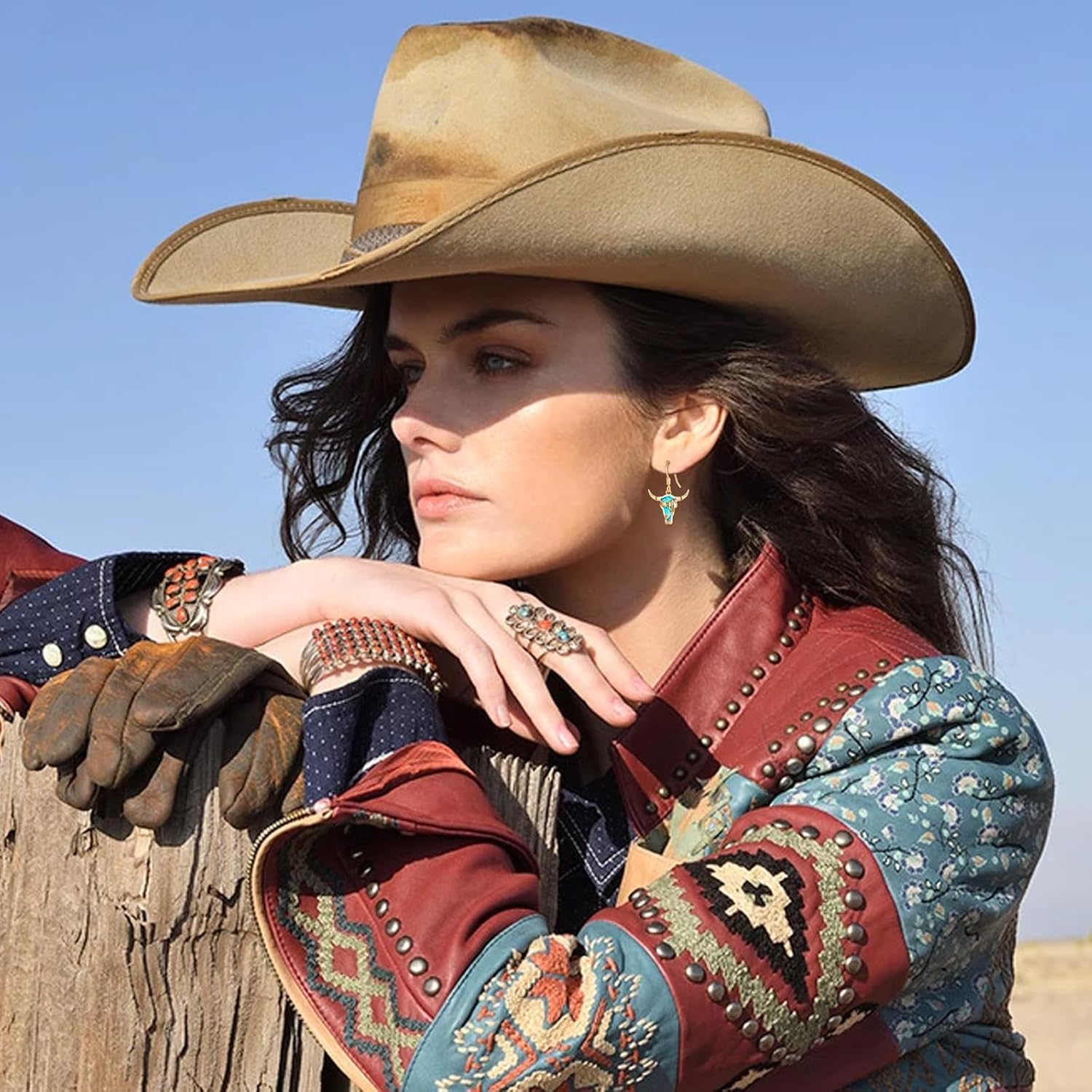 Midir&Etain Turquoise Earrings 925 Sterling Silver Texas Western Cow/Cactus/Boot/Dreamcatcher/Horseshoe Dangle Earrings Cowgirl Cowboy Jewelry for Women - Image 5