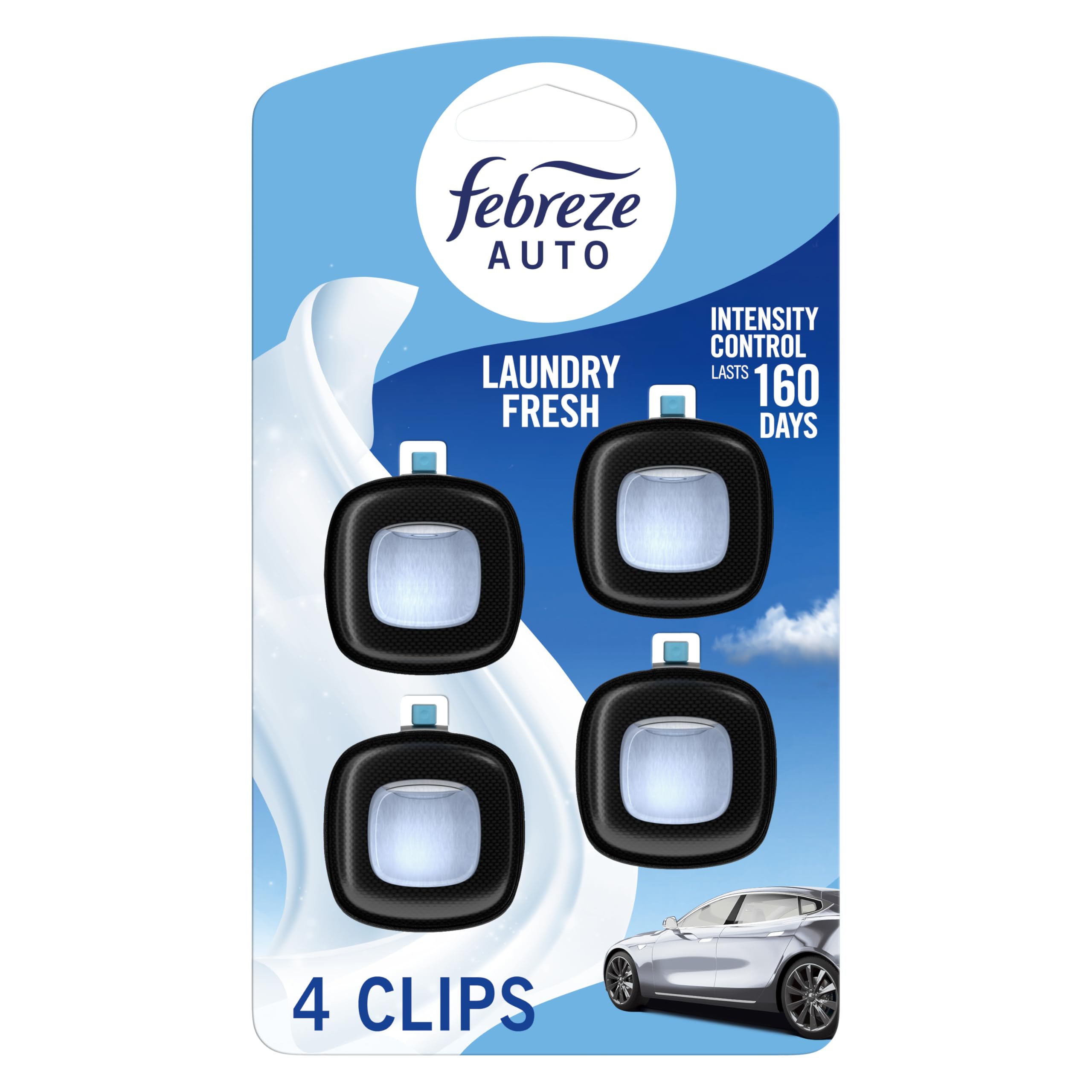 Febreze Car Air Freshener Vent Clip Laundry Fresh Scent, .07 oz. Car Vent Clip, Pack of 4