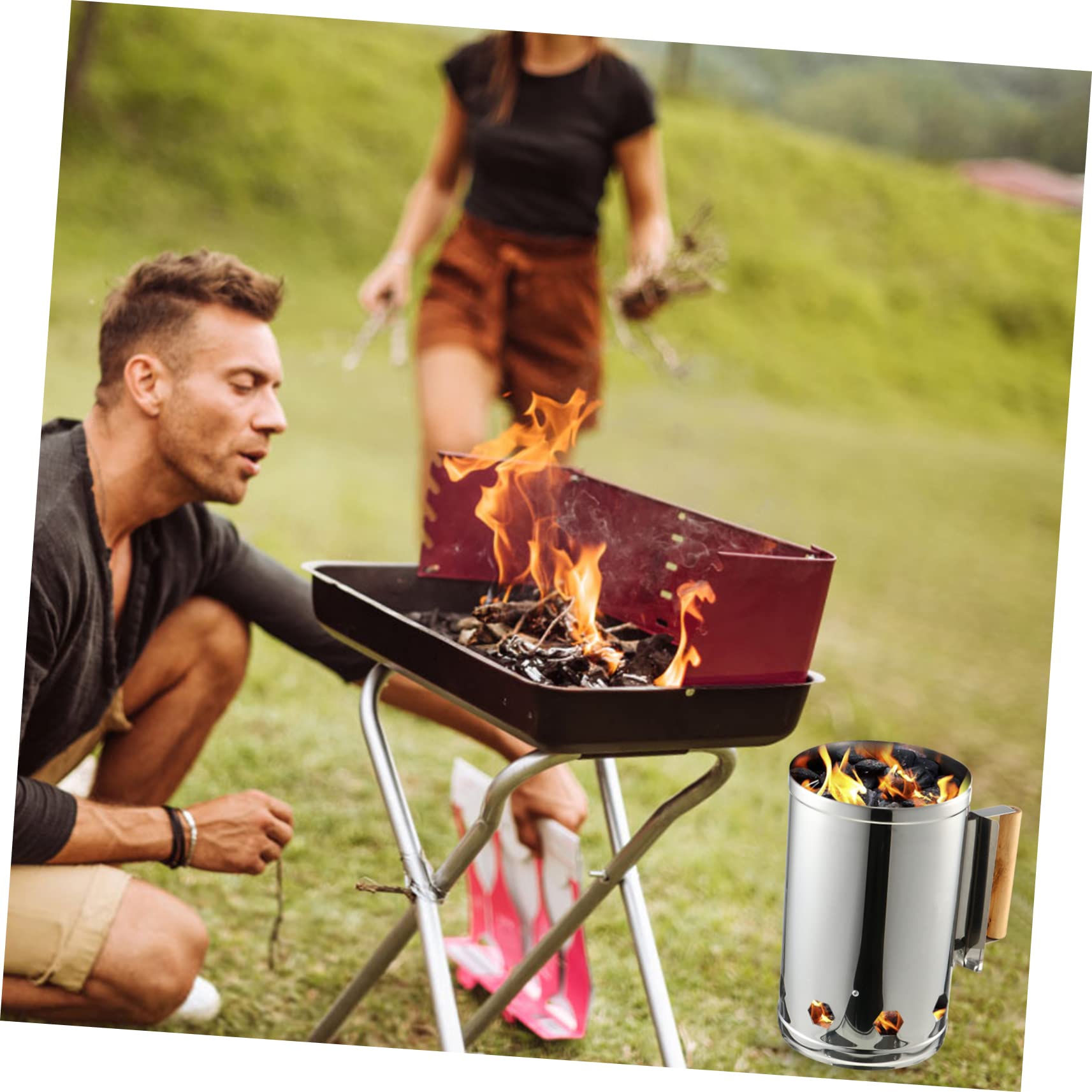 Accendi Carbone Barbecue Rapido Manico Resistente al Calore, Secchio in Ferro Zincato per Barbecue all Aperto e Campeggio, per Falò e Bracieri