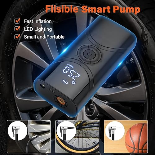 Miniatura 2 de Inflador de neumáticos inalámbrico, compresor de aire portátil de 150 PSI, bomba rápida de 9000 mAh para neumáticos de automóvil, bicicleta,