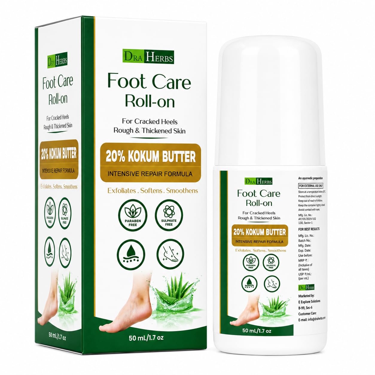 Foot Care Roll-On 50ml | Crack Heel Repair Cream | Foot Cream for Dry & Cracked Feet | 20% Kokum Butter | Ayurvedic Formula | Paraben & Sulphate Free-image-2