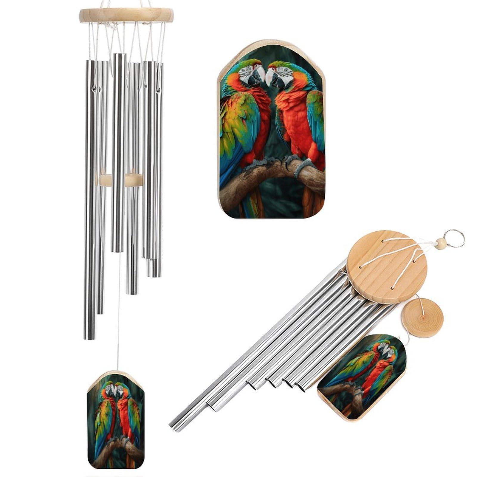 Outdoor Wind Chimes, Two Colored Parrots Printed Wind Chimes,Simple Wind Chimes,Curtain Wind Chimes for Home Decoration