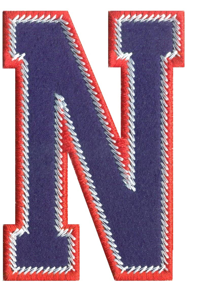 Model Wear - Alphabet A - Z Embroidered Appliques Patches - Navy/RED (N)