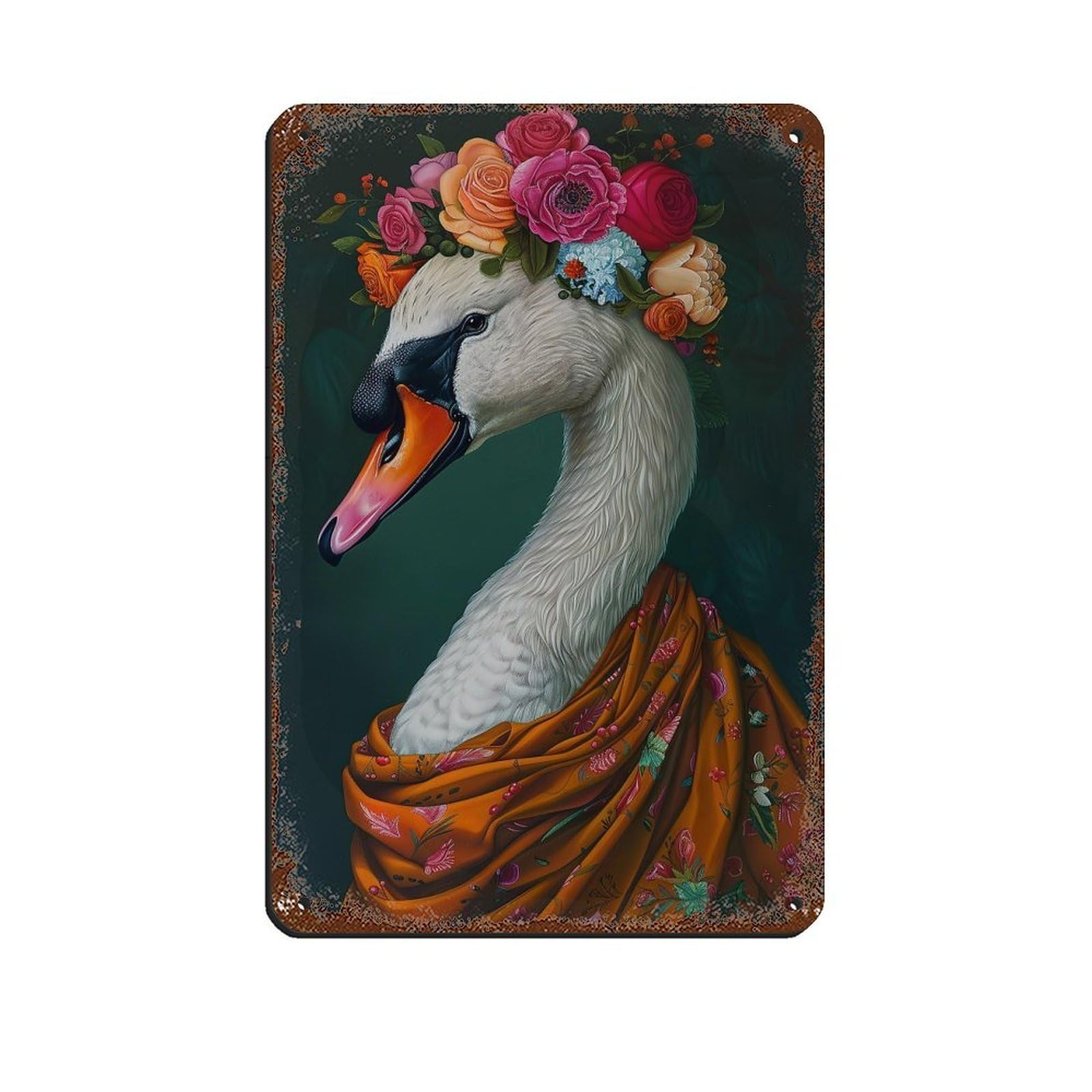 Lxwnze 20L X 30W Cm Vintage Swan Portrait Poster Swan Retro Poster Metal Tin Sign Chic Art Retro Iron Painting Bar People Cave Cafe Family Garage Poster Wall Decoration 8X12inch(20X30cm)