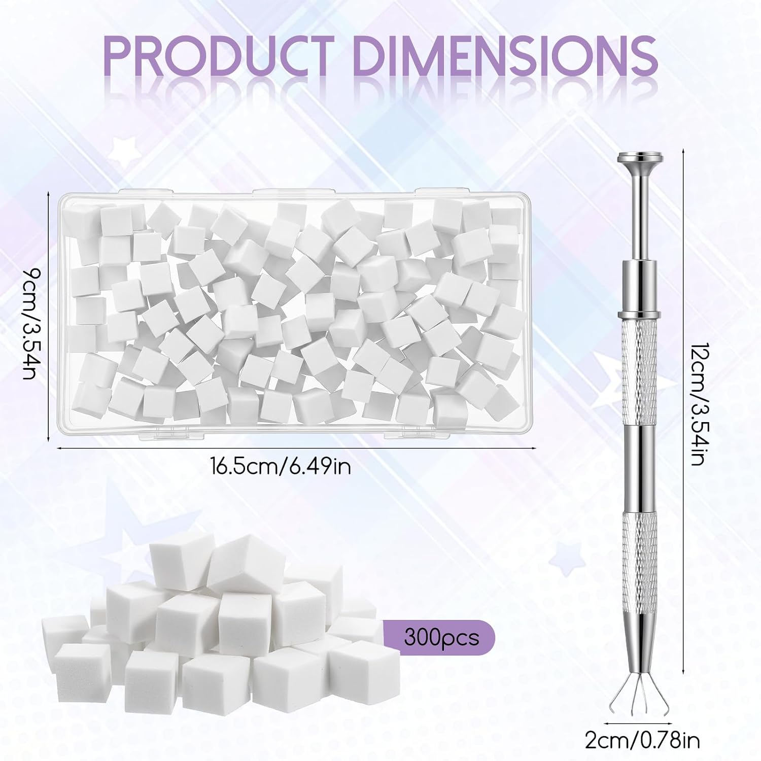 300Pcs Nail Sponges for Ombre, Soft Nail Art Sponges With Grabbing Pen Professional Nail Art Tools for Gradient Ombre Blush Chrome Design Effects Home and Salon Use