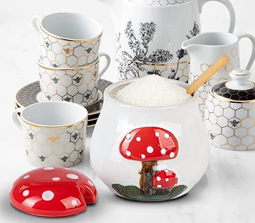 Miniatura 7 de Azucarero de hongos con tapa y cuchara Azucarero de cerámica para encimera Azucarero con tapa y cuchara de bambú Contenedor de azúcar