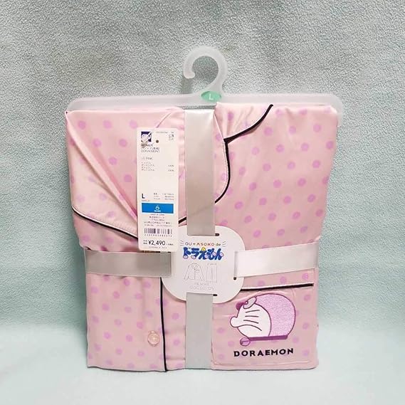 Amazon L ドラえもん 長袖パジャマ ピンク Asoko サテン生地 Gu パジャマ ルームウェアセット 通販