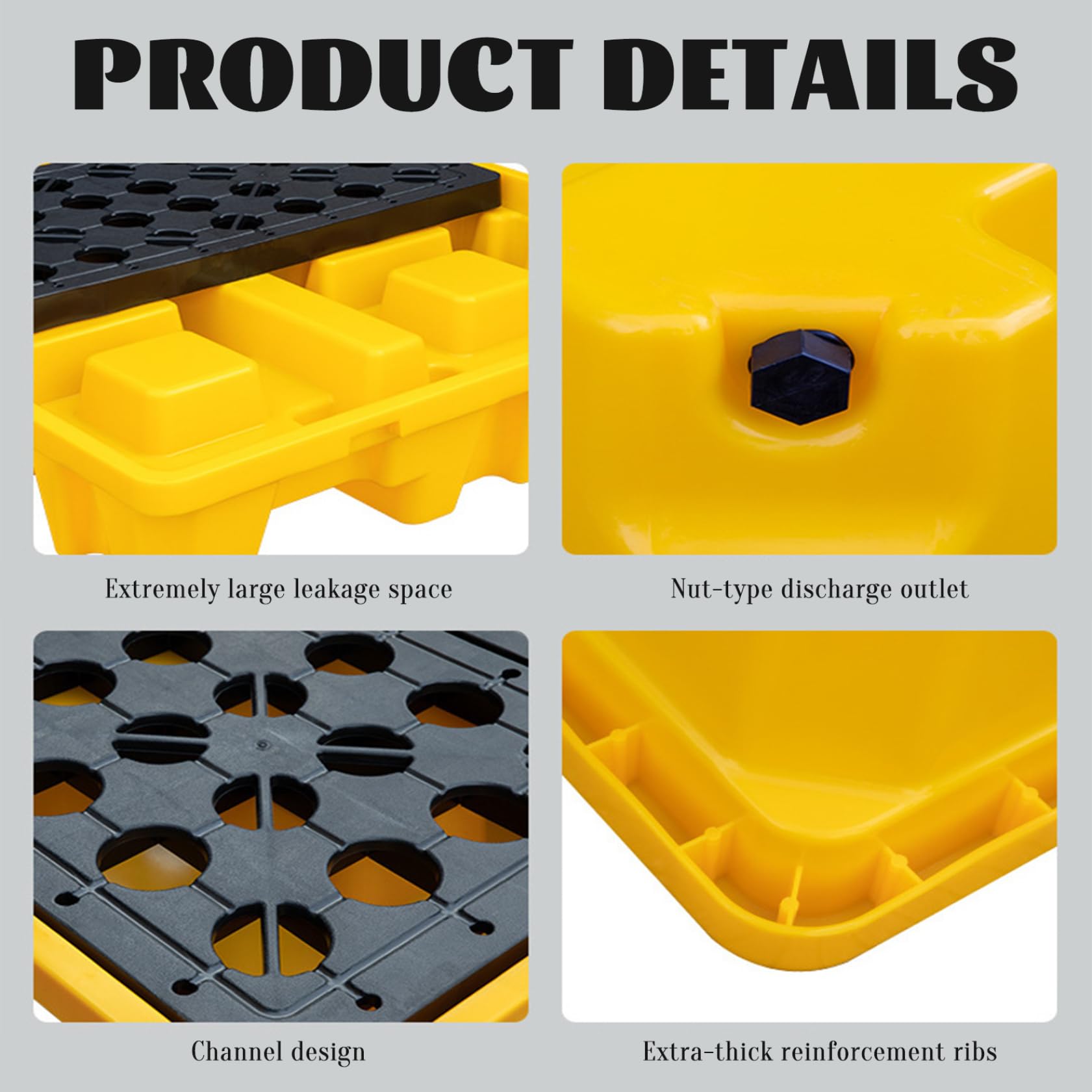 Plateau de confinement des déversements 19, 3 x 13, 8 x 3, 5 pouces, capacité de 11 L, palette déversement charge 110 lb avec drain, plateaux confinement résistants aux produits chimiqu