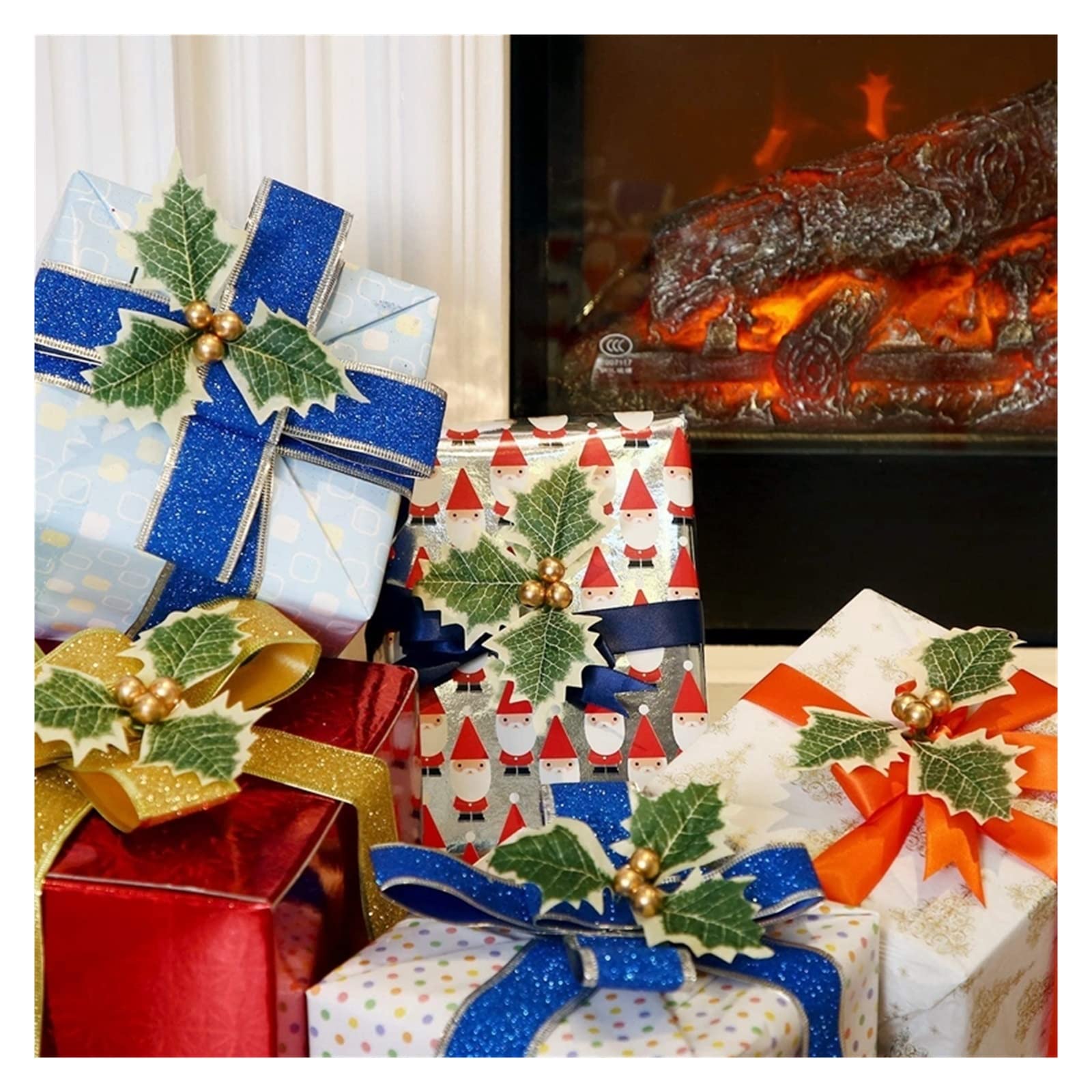 Plantes décoratives artificielles – Baies de houx artificielles avec feuilles adaptées for couronne de Noël, arrangement floral de mariage, cadeau, décoration de scrapbooking, fausses baies 5/6 cm ( C