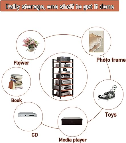 Miniatura 7 de Torre de estante de audio de 7 niveles, reproductor de discos de CD, receptor estéreo, equipo AV, estante de exhibición de gabinete, capacidad de