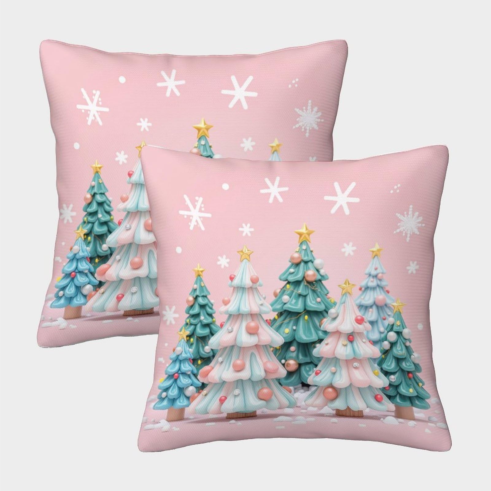 QFVANSIYO 3D Printed Christmas Tree Pillowcase Microfiber Bedroom Decor Christmas Tree Cushion Cover for Adults Teens Soft Breathable 50x50cm