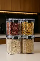 Kit 4 Potes Herméticos 1 Litro - Potes Organizador com Tampa para Alimentos, Pote Hermetico Empilhável, Organizadores para Armário e Cozinha, Mantimentos