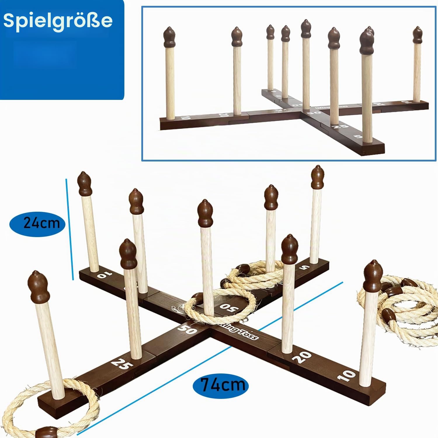Quoits Ringwurfspiel aus Holz – Wurfspiel-Set mit Tragetasche