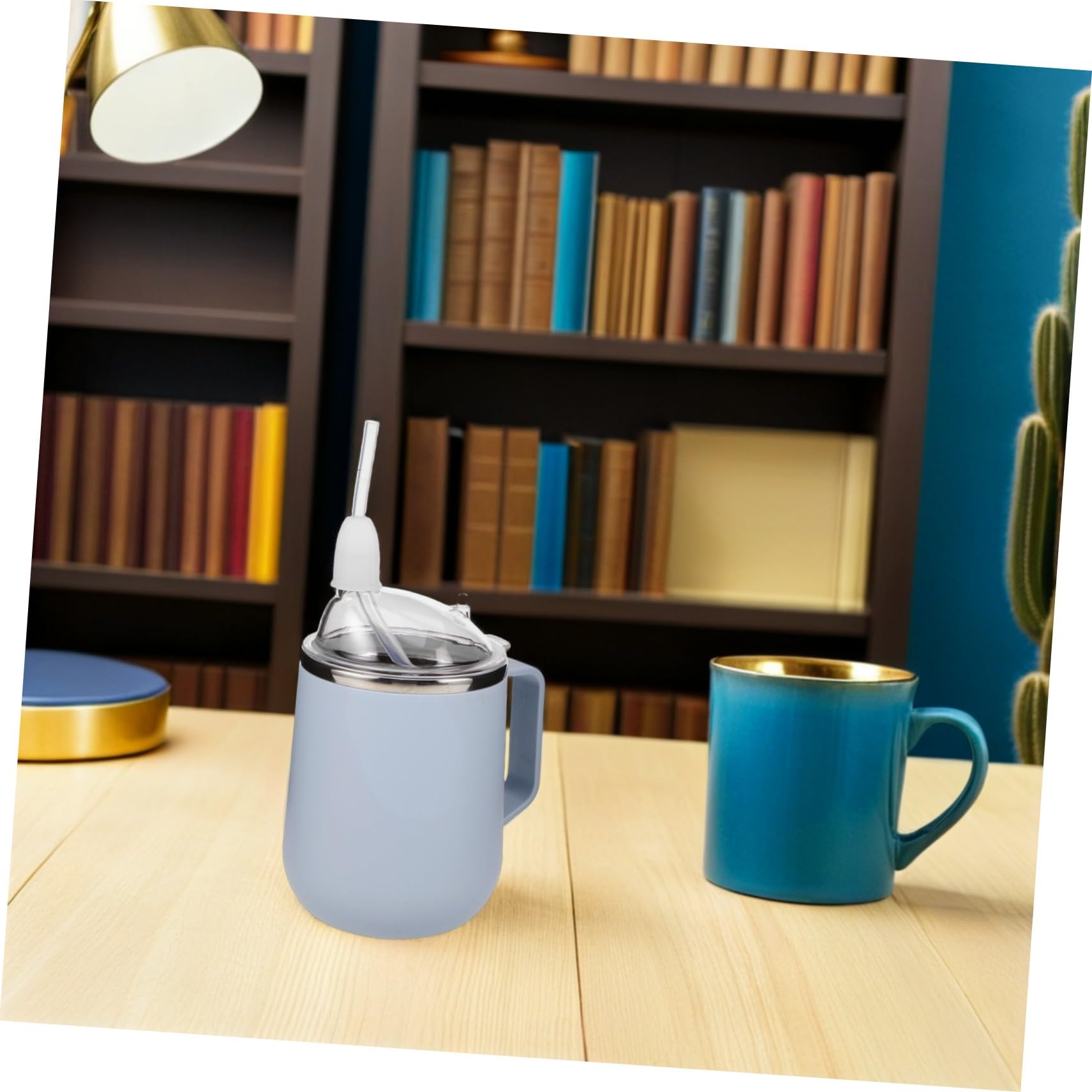 COLLBATH Edelstahl Trinkbecher mit Strohhalm Auslaufsicher Anti-erstickungs Pflegebecher für Senioren Bettruhe Pflege Trinkflasche Sky-blau